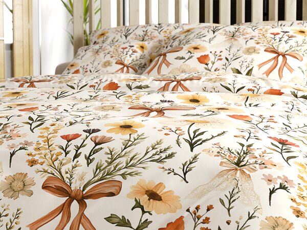 Polybavlnené obliečky FLORAL RIBBON POLY krémové Rozmer obliečky: 70 x 90 cm | 140 x 200 cm
