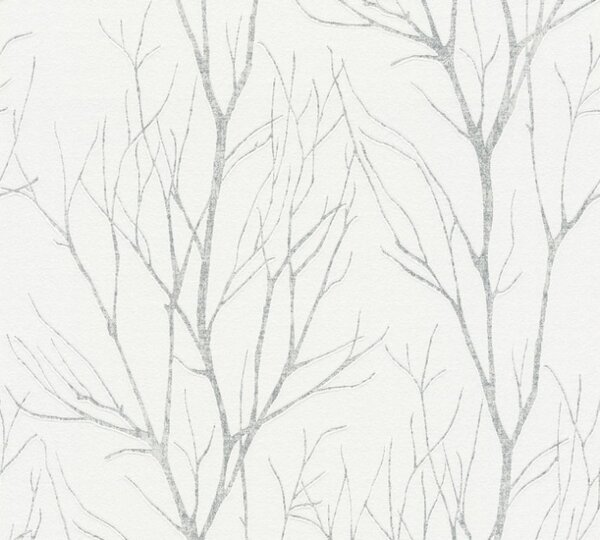 A.S. Création | Vliesová tapeta na stenu Blooming 37260-2 | 0,53 x 10,05 m | šedá, biela, metalická
