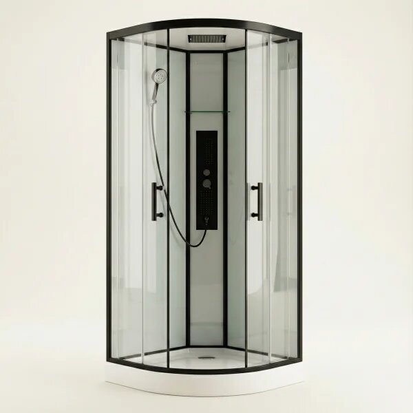 GLASS 90x90x225 Čierny Masážny sprchový box štvrťkruhový