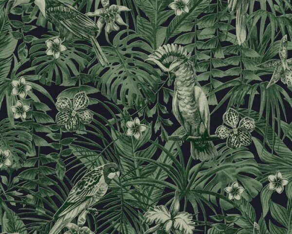 A.S. Création | Vliesová tapeta na stenu Greenery 37210-1 | 0,53 x 10,05 m | zelená, čierna