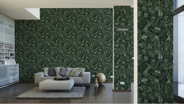 A.S. Création | Vliesová tapeta na stenu Greenery 37210-1 | 0,53 x 10,05 m | zelená, čierna
