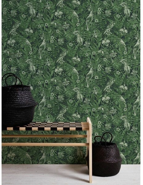 A.S. Création | Vliesová tapeta na stenu Greenery 37210-1 | 0,53 x 10,05 m | zelená, čierna