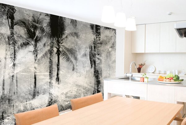 DIMEX | Vliesové fototapety na stenu Abstrakt palmy MS-5-0374 | 375 x 250 cm | čierna, biela