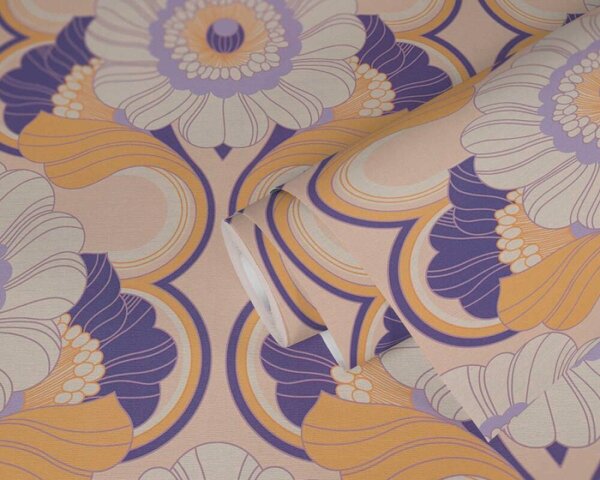 A.S. Création | Vliesová tapeta na stenu Retro Chic 39530-3 | 0,53 x 8,5 m | ružová, oranžová, fialová, krémová, viacfarebná
