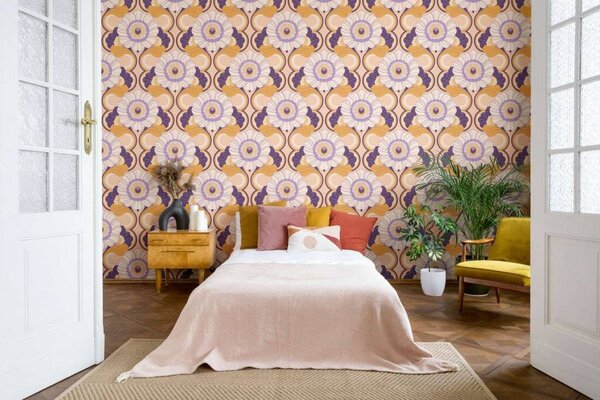 A.S. Création | Vliesová tapeta na stenu Retro Chic 39530-3 | 0,53 x 8,5 m | ružová, oranžová, fialová, krémová, viacfarebná