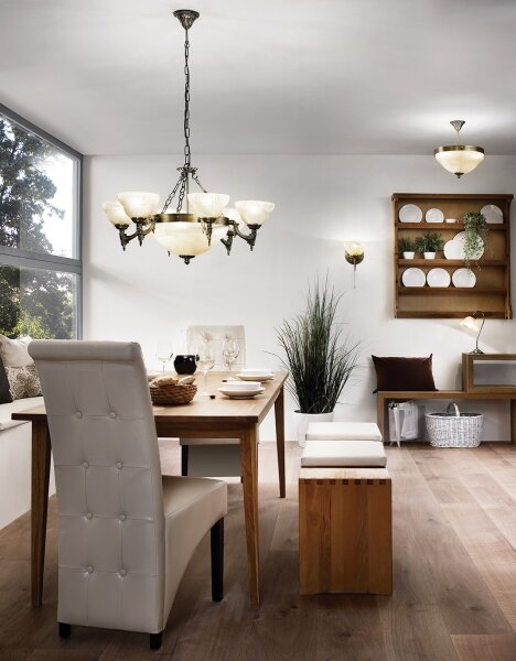 EGLO 85858 - Luster na reťazi MARBELLA 9xE14/60W alabastrové sklo
