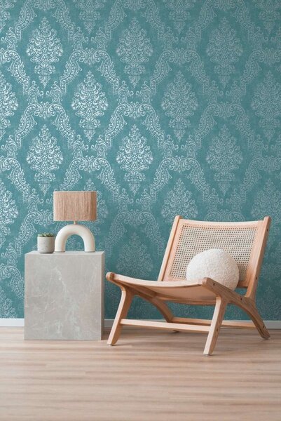 A.S. Création | Vliesová tapeta na stenu Pure Elegance 39765-4 | 0,53 x 10,05 m | tyrkysová, vining ivy, modrá, zelená