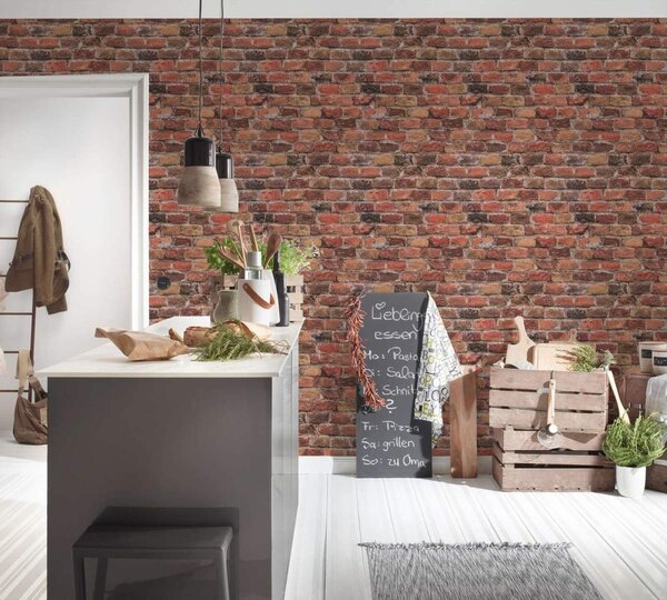 A.S. Création | Vliesová tapeta na stenu Elements 38814-1 | 0,53 x 10,05 m | červená, hnedá, šedá, čierna