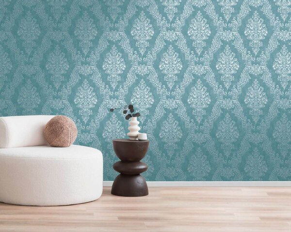 A.S. Création | Vliesová tapeta na stenu Pure Elegance 39765-4 | 0,53 x 10,05 m | tyrkysová, vining ivy, modrá, zelená
