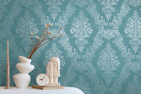 A.S. Création | Vliesová tapeta na stenu Pure Elegance 39765-4 | 0,53 x 10,05 m | tyrkysová, vining ivy, modrá, zelená