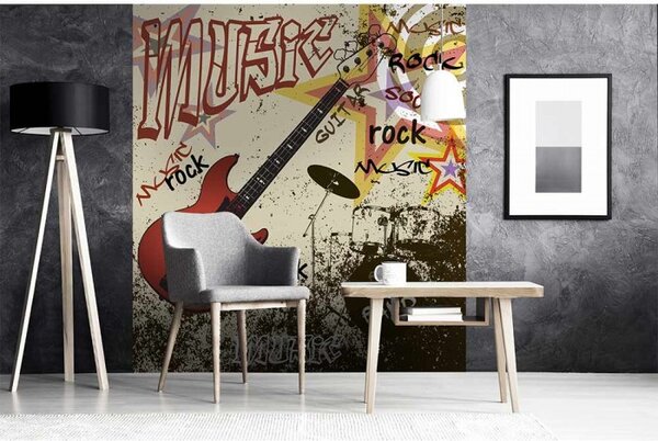 DIMEX | Vliesová fototapeta na stenu Červená gitara MS-3-0324 | 225 x 250 cm | červená, hnedá, žltá, čierna