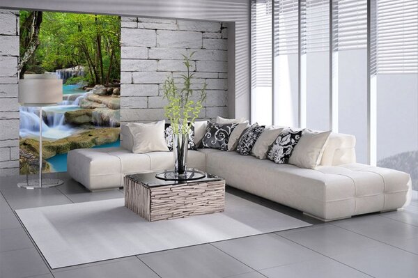 DIMEX | Vliesové fototapety na stenu Vodopád MS-2-0086 | 150 x 250 cm | zelená, modrá, biela, béžová