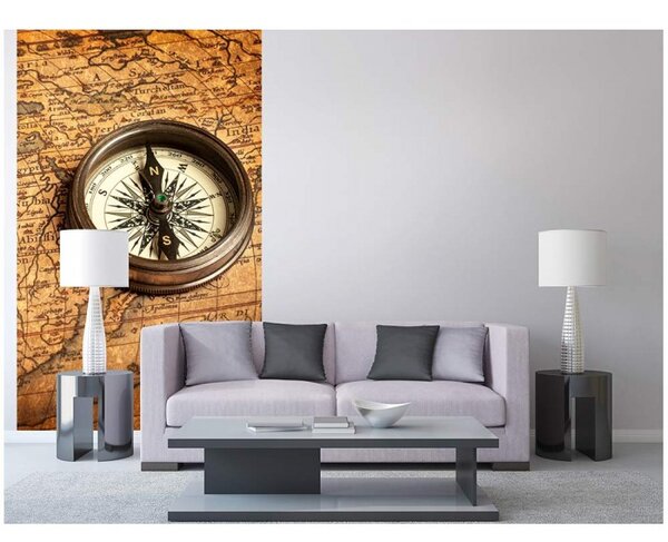 DIMEX | Vliesové fototapety na stenu Kompas a mapa MS-2-0264 | 150 x 250 cm | hnedá, béžová