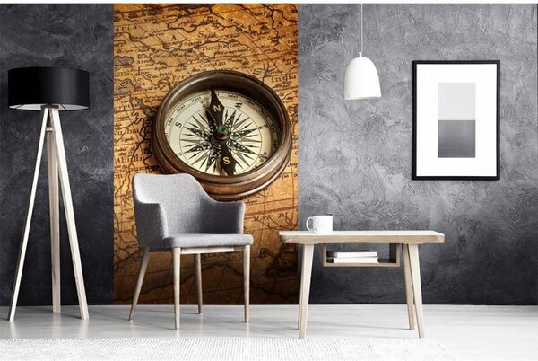 DIMEX | Vliesové fototapety na stenu Kompas a mapa MS-2-0264 | 150 x 250 cm | hnedá, béžová