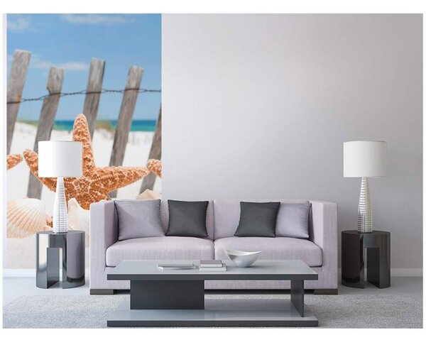 DIMEX | Vliesové fototapety na stenu Hviezdice na pláži MS-2-0206 | 150 x 250 cm | biela, modrá, béžová, šedá