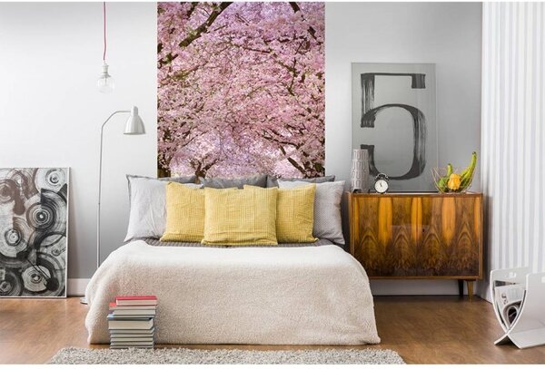 DIMEX | Vliesové fototapety na stenu Čerešňový sad MS-2-0105 | 150 x 250 cm | ružová, hnedá, zelená