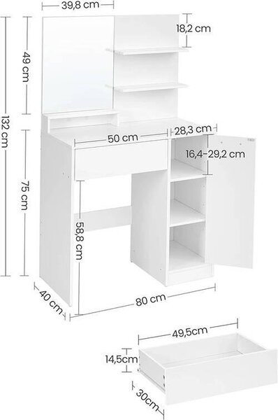 TOALETNÝ STOLÍK, biela, 80/40/132 cm Boxxx - Online Only drobný nábytok, Online Only