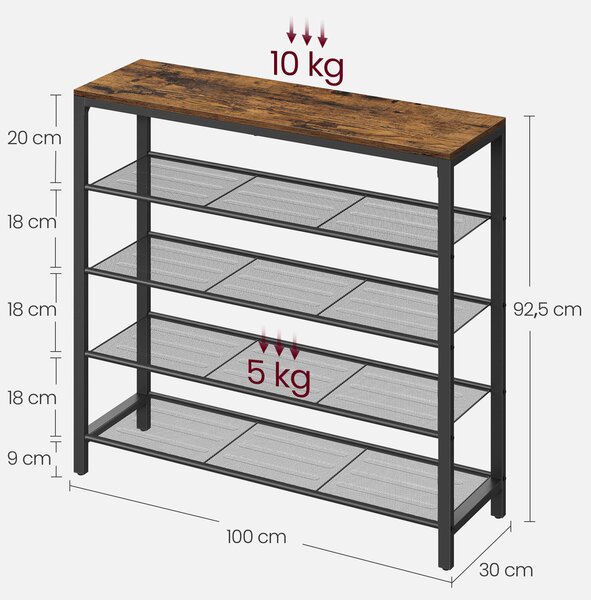 REGÁL NA TOPÁNKY, hnedá, čierna, 100/92,5/30 cm Boxxx - Online Only drobný nábytok, Online Only