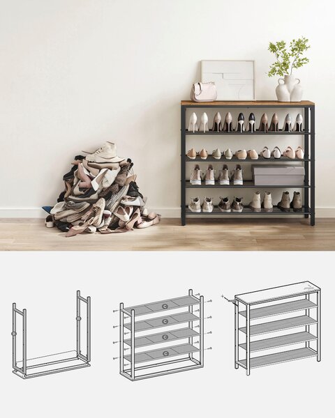 REGÁL NA TOPÁNKY, hnedá, čierna, 100/92,5/30 cm Boxxx - Online Only drobný nábytok, Online Only