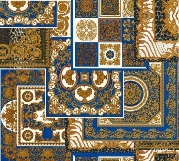 A.S. Création | Vliesová tapeta na stenu Versace 37048-1 | 0,70 x 10,05 m | modrá, biela, zlatá, šedá, čierna