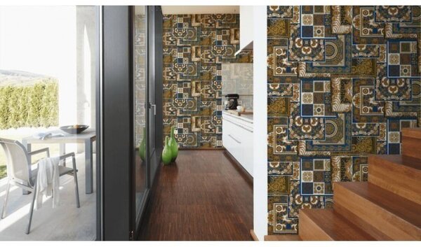 A.S. Création | Vliesová tapeta na stenu Versace 37048-1 | 0,70 x 10,05 m | modrá, biela, zlatá, šedá, čierna