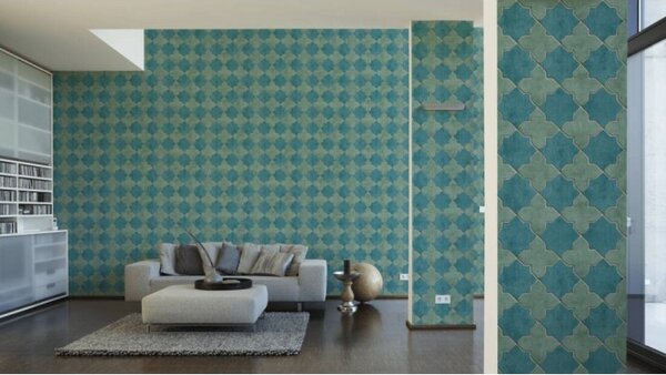 A.S. Création | Vliesová tapeta na stenu New Walls 37421-4 | 0,53 x 10,05 m | zelená, modrá, šedá