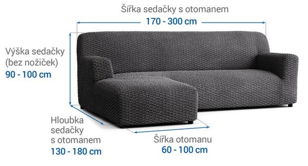 Bielastické poťahy MOSAICO tmavosivé sedačka s otomanom vľavo (š. 170 - 300 cm)