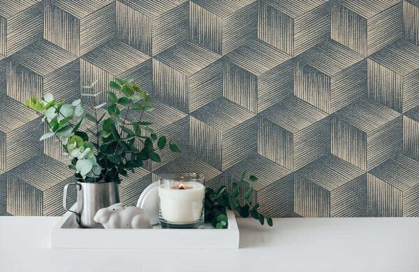 A.S. Création | Vliesová tapeta na stenu Natural Living 38506-3 | 0,53 x 10,05 m | čierna, krémová, metalická