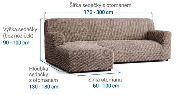 Bielastické poťahy MOSAICO orieškové sedačka s otomanom vľavo (š. 170 - 300 cm)