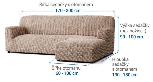 Bielastické poťahy MOSAICO béžové sedačka s otomanom vpravo (š. 170 - 300 cm)
