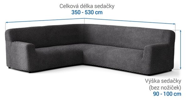 Bielastické poťahy MOSAICO tmavosivé rohová sedačka (š. 350 - 530 cm)