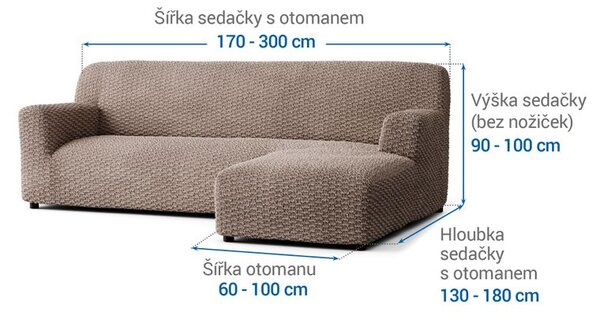 Bielastické poťahy MOSAICO orieškové sedačka s otomanom vpravo (š. 170 - 300 cm)