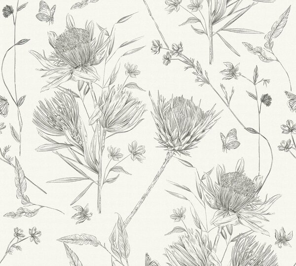 A.S. Création | Vliesová tapeta na stenu Drawn into Nature 39427-2 | 0,53 x 10,05 m | krémová, čierna