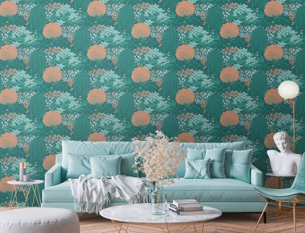 A.S. Création | Vliesová tapeta na stenu Famous Garden 39350-3 | 0,53 x 10,05 m | vining ivy, zelená, oranžová, biela