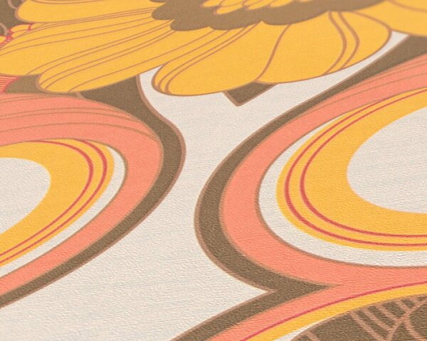 A.S. Création | Vliesová tapeta na stenu Retro Chic 39530-4V | 0,53 x 8,5 m | žltá, oranžová, hnedá, biela, červená, viacfarebná