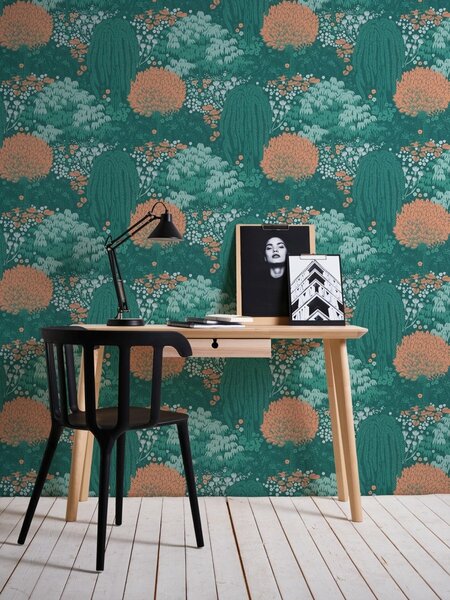 A.S. Création | Vliesová tapeta na stenu Famous Garden 39350-3 | 0,53 x 10,05 m | vining ivy, zelená, oranžová, biela