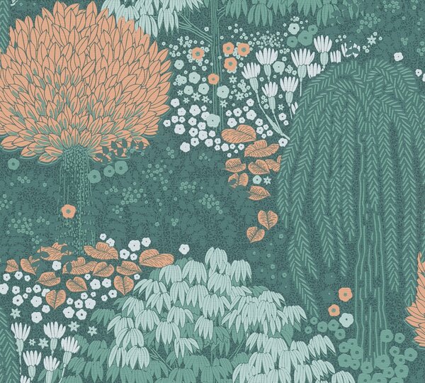 A.S. Création | Vliesová tapeta na stenu Famous Garden 39350-3 | 0,53 x 10,05 m | vining ivy, zelená, oranžová, biela