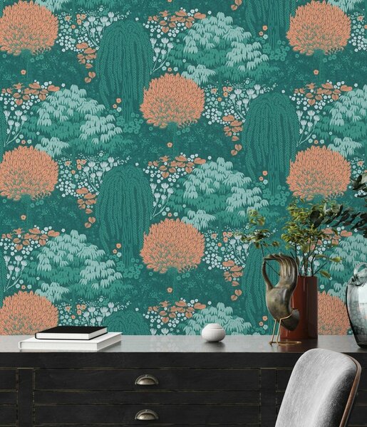 A.S. Création | Vliesová tapeta na stenu Famous Garden 39350-3 | 0,53 x 10,05 m | vining ivy, zelená, oranžová, biela