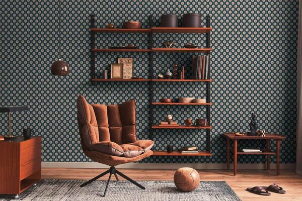 A.S. Création | Vliesová tapeta na stenu Retro Chic 39537-1 | 0,53 x 8,5 m | modrá, žltá, okrová, ružová, viacfarebná