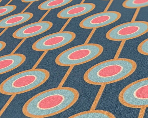 A.S. Création | Vliesová tapeta na stenu Retro Chic 39537-1 | 0,53 x 8,5 m | modrá, žltá, okrová, ružová, viacfarebná