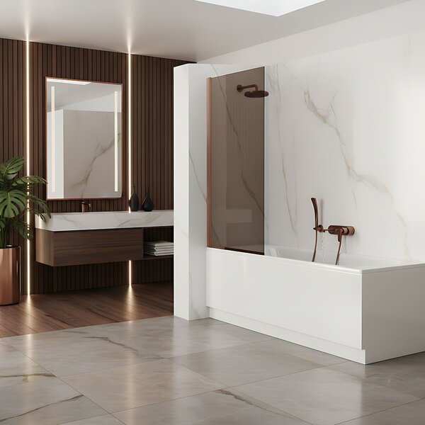 Rea Elegant, vaňová zástena s pevným krídlom 70x140 cm, medená matná, REA-W5694
