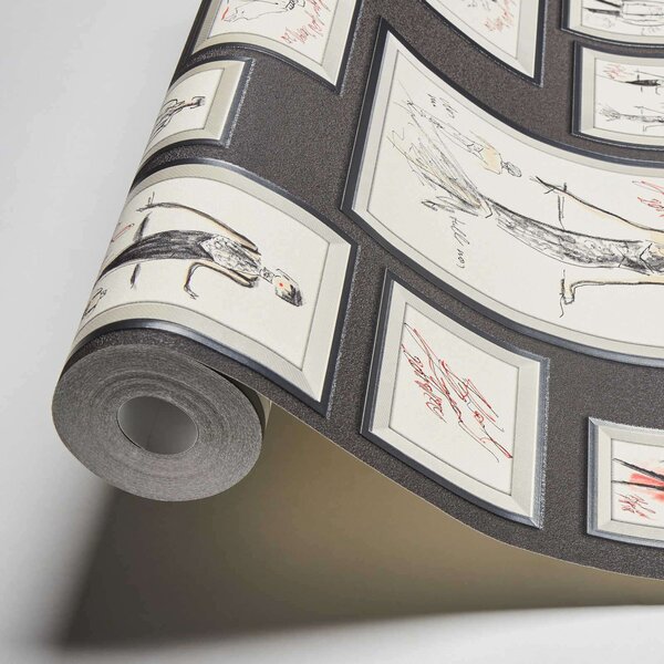 A.S. Création | Vliesová tapeta na stenu Karl Lagerfeld 37846-1 | 0,53 x 10,05 m | červená, biela, čierna, metalická