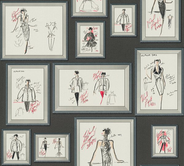 A.S. Création | Vliesová tapeta na stenu Karl Lagerfeld 37846-1 | 0,53 x 10,05 m | červená, biela, čierna, metalická