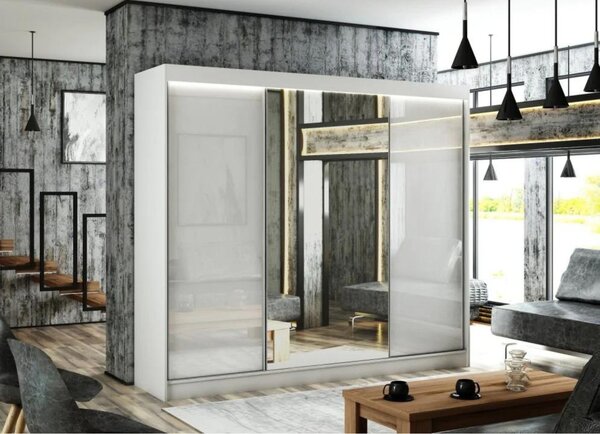 Kvalitná Šatníková Skriňa Velis 250 cm Čierny mat Biela