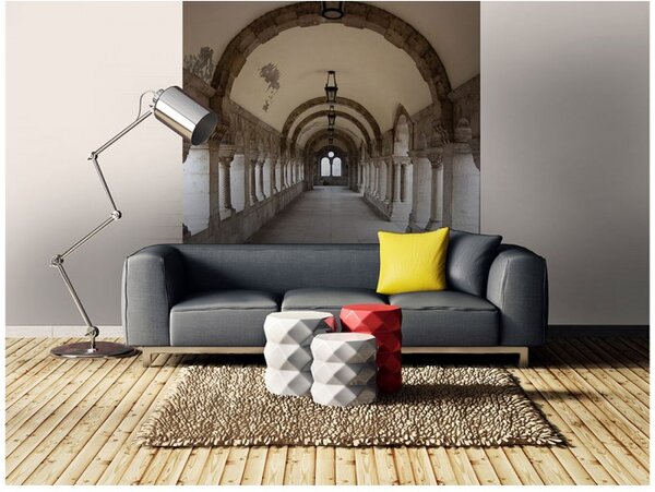 DIMEX | Vliesová fototapeta na stenu 3D starobylá chodba MS-3-0034 | 225 x 250 cm | béžová, šedá
