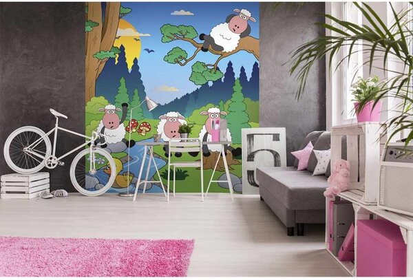 DIMEX | Vliesová fototapeta na stenu Ovečky v lese MS-3-0341 | 225 x 250 cm | zelená, viacfarebná