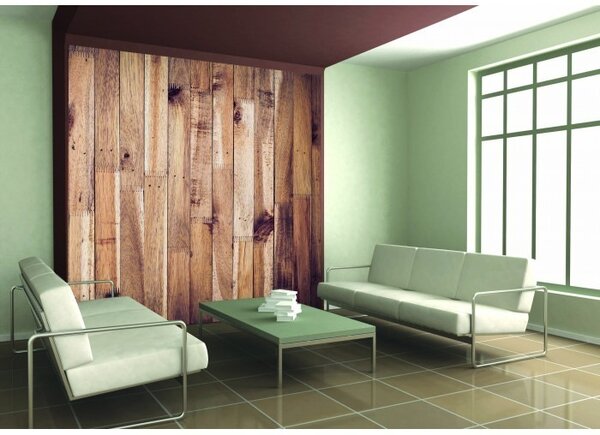 DIMEX | Vliesová fototapeta na stenu Drevený múr | 225 x 250 cm | hnedá, béžová
