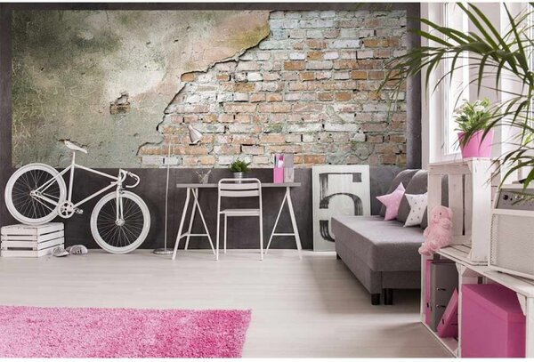 DIMEX | Panoramatická vliesová fototapeta na stenu Oprýskaný múr MP-2-0168 | 375 x 150 cm | béžová, ružová