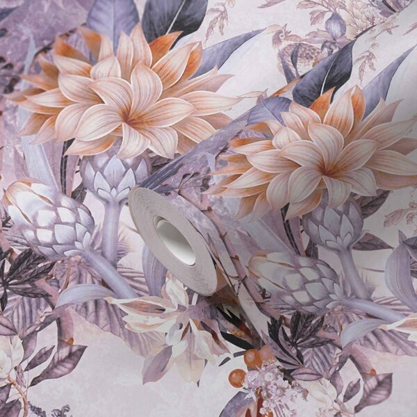 A.S. Création | Vliesová tapeta na stenu Dream Flowery 38177-2 | 0,53 x 10,05 m | biela, fialová, béžová