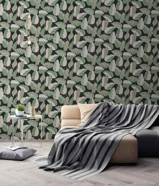 A.S. Création | Vliesová tapeta na stenu Antigua 39094-2 | 0,53 x 10,05 m | zelená, biela, béžová, čierna, krémová